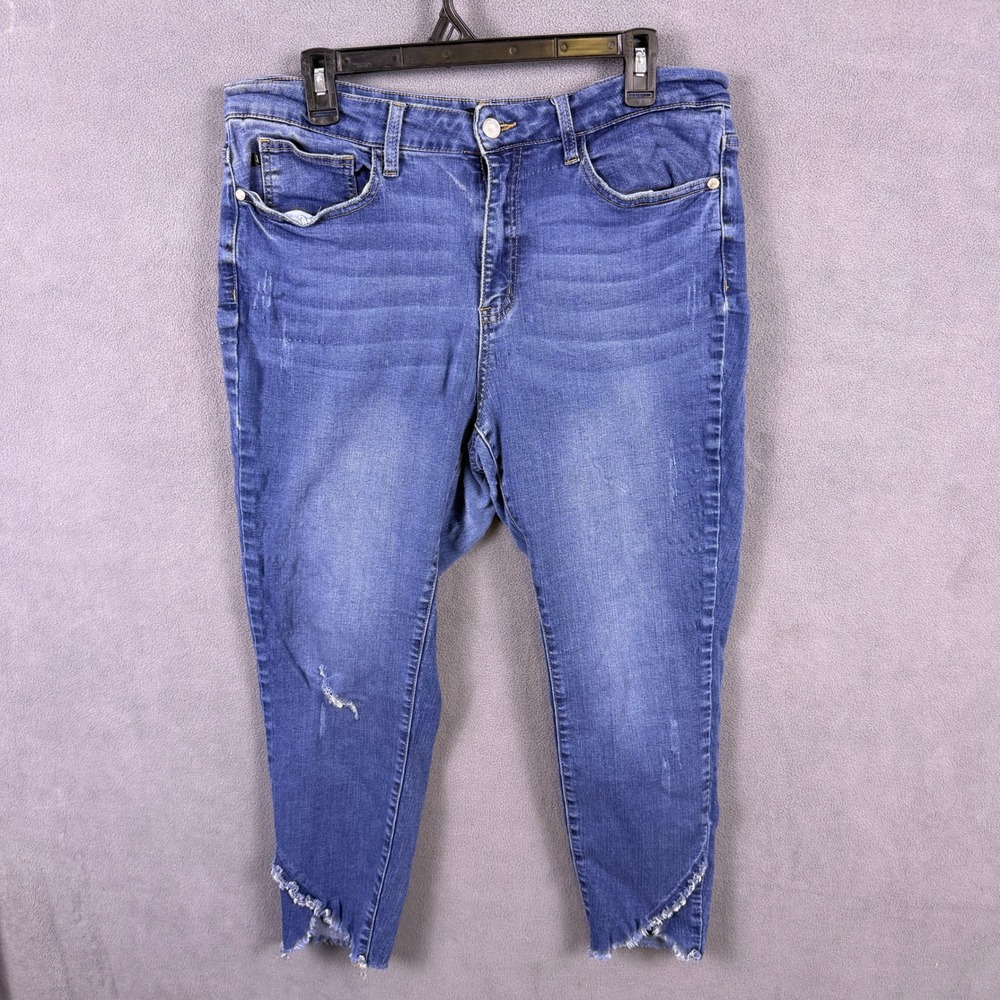 Judy Blue Jeans Women 16W Blue Distressed High Rise Tulip Hem Skinny READ